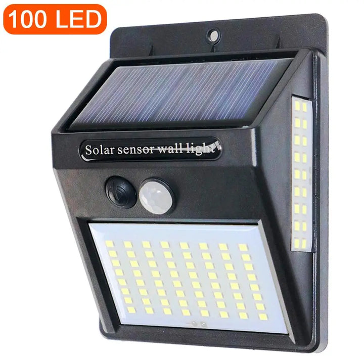 PIR Motion Sensor 100LED Sunlight control 3 sided Solar Energy Street light Yard Path Home Garden Solar Power lamp Wall Light