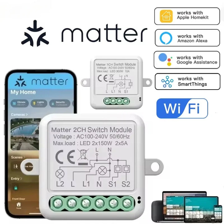 Smart Matter WiFi Switch Module Automation Relay Smart Breaker Voice Control Smart Home with Homekit Alexa Google SmartTings