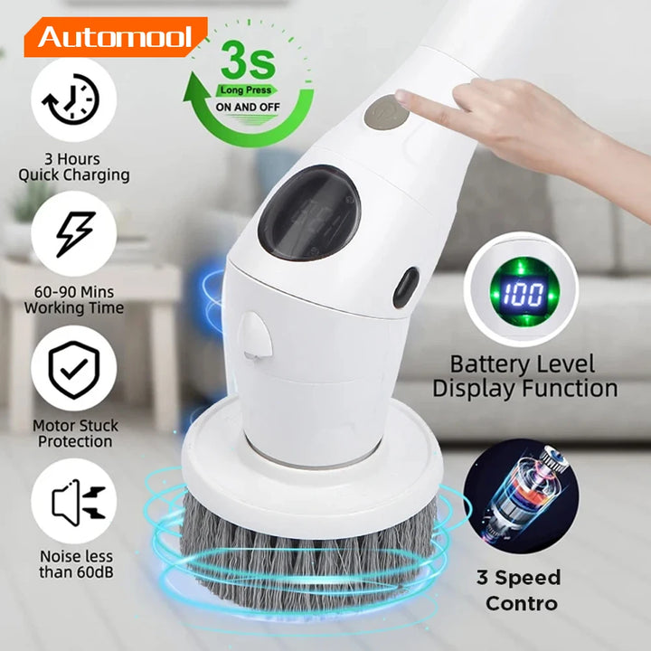 Multifunctional Electric Cleaning Brush 8-in-1 Bathroom Kitchen Brush Cleaning  With LED NightLight Rotatable Household Brush